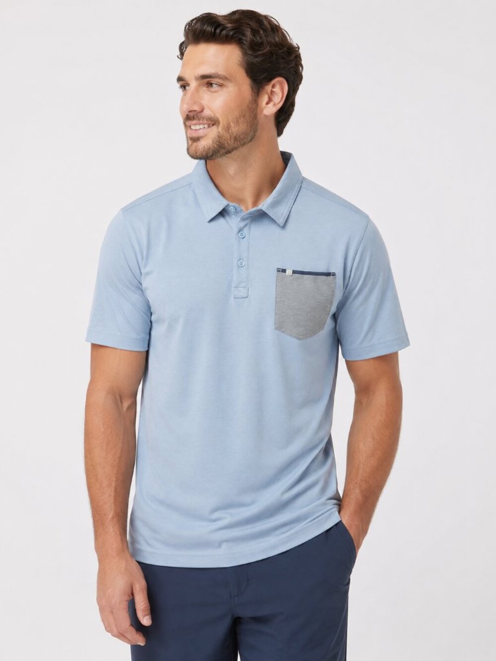 TravisMathew Light Blue Performance Polo Shirt Pocket Size L